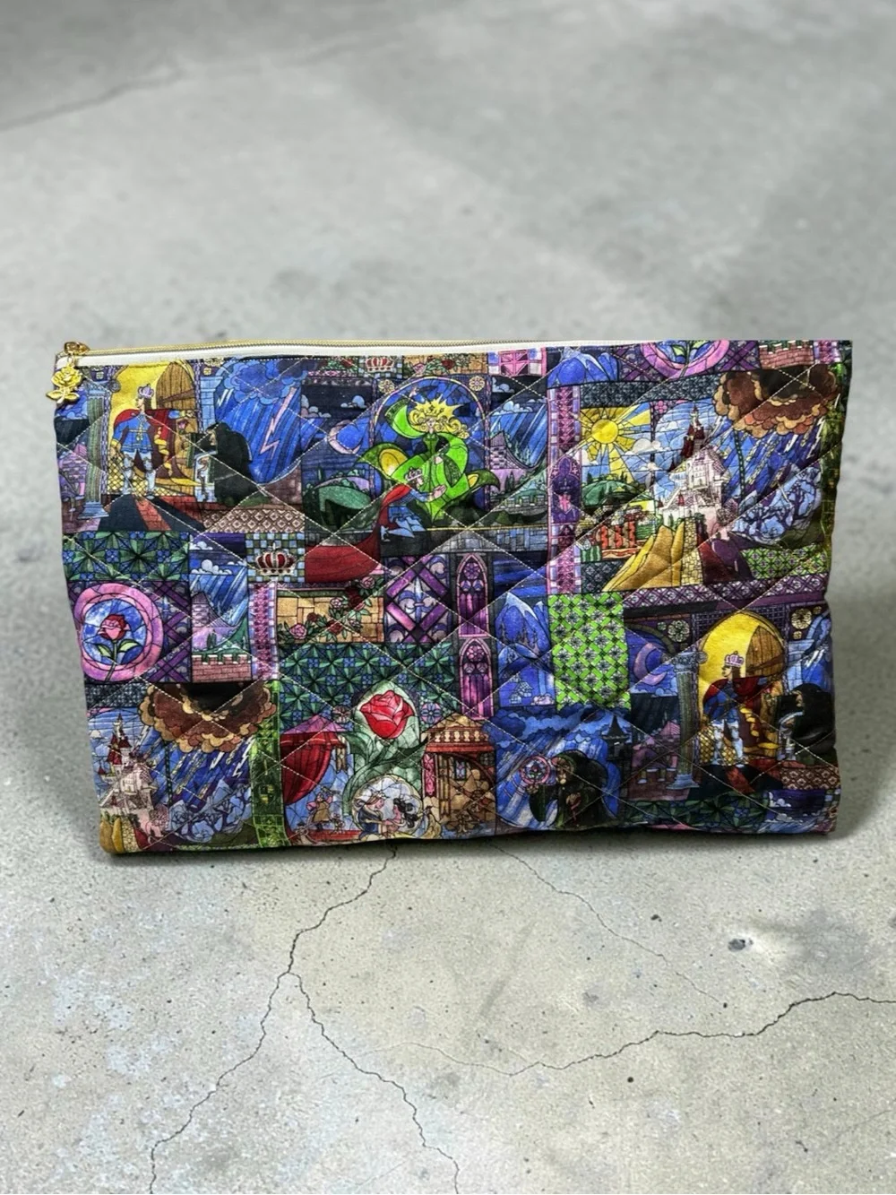 Beauty and the Beast Quilted Mosaic Zip Pouch - Unbranded